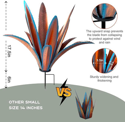 TOMBABY Enlarge Thickened Wind Resistant Iron Agave Metal Plant Country Garden Sculpture Statue Outdoor Decoration Agave Metal Plant Courtyard Garden Lawn Ornament Gift (2, 12 Leaves Blue)