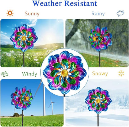 Metal Wind Spinners Outdoor,13'' Dia Purple Garden Wind Spinner & Sculpture,Waterproof Garden Windmill for Yard Art Decorations