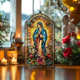 Our Lady of Guadalupe Acrylic Suncatcher, Suncatchers for Window Hanging Ornament, Christian Stained Glass Effect Art Garden Decor for Lover, Gifts for Mother's Day, Mom, Grandma, Wife, Women, Nana