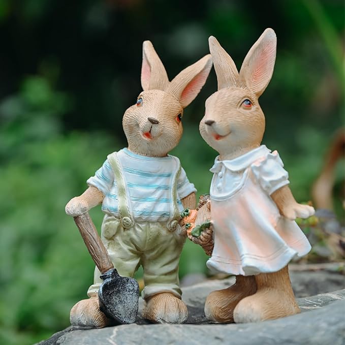 Bunny Decor,Yard Decorations Outdoor Statues Bunny Figurines for Home Garden,Outdoor Statues Easter Rabbit Figurines Mom Grandma Gifts