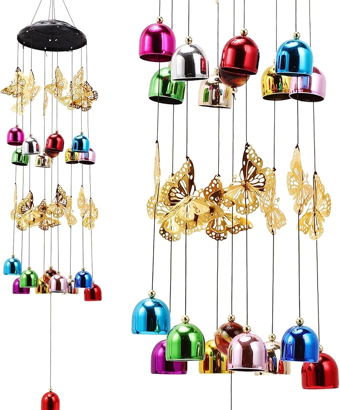 BWINKA Creative Design Wind Chimes, 27''H Colorful Butterfly Wind Chimes, Butterfly Gift for Family, Home, Garden, Patio, Backyard Decoration…