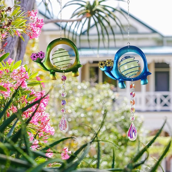 Garden Suncatcher,2 Pack Turtle Suncatchers with Crystal,Metal Sun Catchers Indoor Window Ornament for Outdoor Indoor Home Garden Decoration