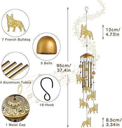 Garden Decor Outdoor Puppy Hanging Wind Chime Decorative - French Bulldog Wind Chimes Hanging Ornament for Pet Lovers Metal Animal Outdoor Garden Art Backyard Decor