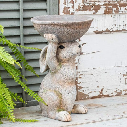 Breck's Uplifting Bunny Birdfeeder Garden Statue - Enhance Your Yard or Landscape