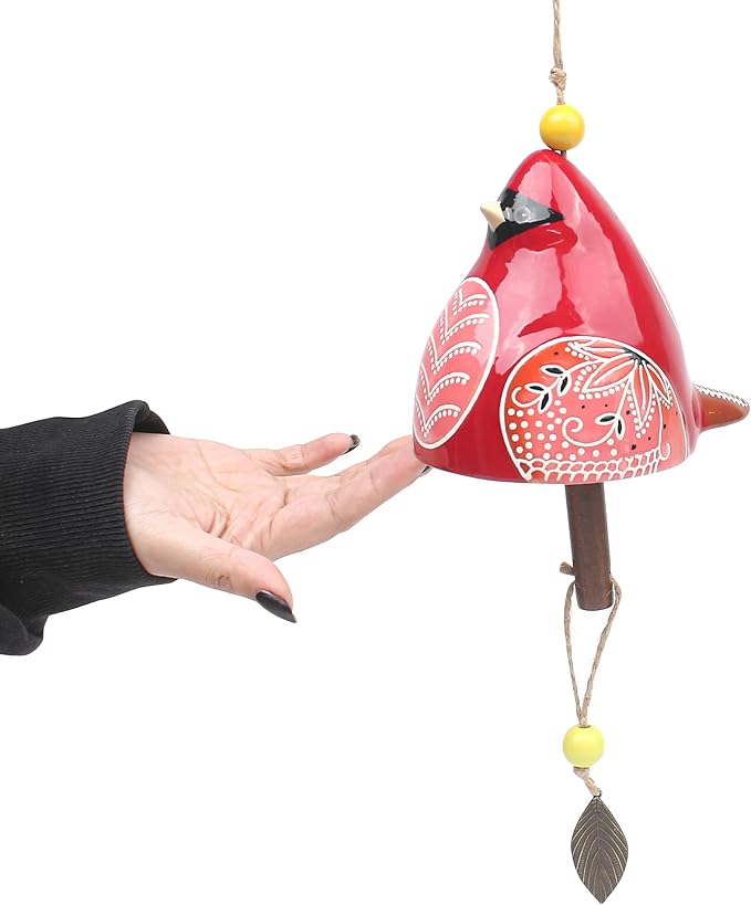 Bird Song Bell Wind Chime, Ceramic Cardinal Fashion Hanging Windchimes for Rustic Music Garden Backyard Church Decoration Porch Outside Outdoor Festival Memorial Gift Witness Friendship (Red)