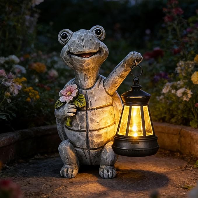 Solar Garden Outdoor Statues Turtle with Lights Resin Statue with Solar Lantern, Decorative Lawn, Yard Outdoor Decoration and Gifts (Turtle 2)