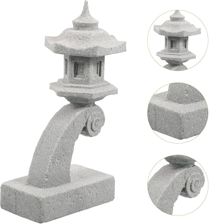 OSALADI Miniature Japanese Lantern Pagoda Figurines Asian Sandstone Tower Statue Fish Tank Aquarium Ornament Fairy Garden Accessories Zen Terrarium Bonsai Decorations