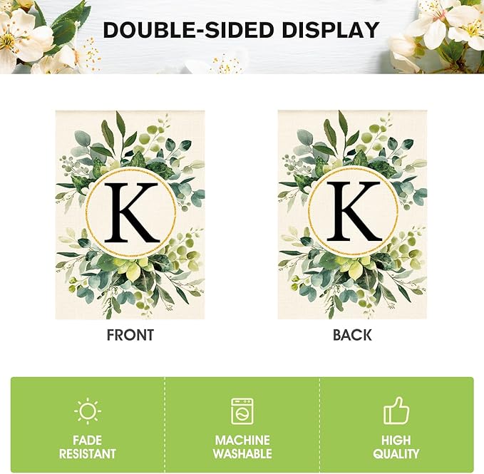AVOIN colorlife Monogram Letter K Floral House Flag 28x40 Inch Double Sided Outside, Family Last Name Initial Yard Outdoor Decoration