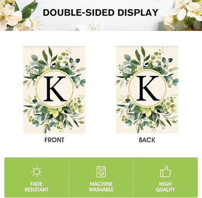 AVOIN colorlife Monogram Letter K Floral House Flag 28x40 Inch Double Sided Outside, Family Last Name Initial Yard Outdoor Decoration