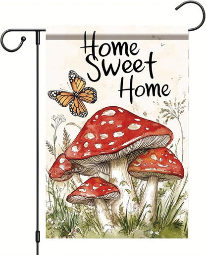 Mushroom Garden Flag 12x18 Inch Double Sided Spring Summer Welcome Mushroom Yard Flag Seasonal Farmhouse Decor Garden Lawn Yard Outdoor Decorations