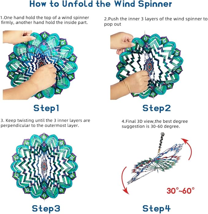 DREAMYSOUL Peacock Hanging Wind Spinners 12 Inch Laser Cut Stainless Steel Wind Spinners for Yard and Garden 3D Outdoor Wind Spinner Peacock Decor Ornaments
