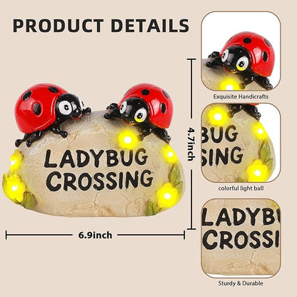 Solar Ladybug Garden Statues 4.7" Resin Ladybug Solar Lights Waterproof Outdoor Yard Patio Lawn Decor House Warming Birthday Gifts for Women Mom Wife Grandma Sister