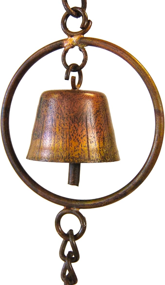 Ancient Graffiti Pine Cones and Bells Rain Chain, Flamed Copper Colored