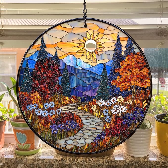 Moutain Range Acrylic Suncatcher Stained Glass Effect Window Car Hanging Christmas Ornament Indoor Outdoor Decor Garden Sun Catcher Panel for Scenery Lover for Women Mom Grandma