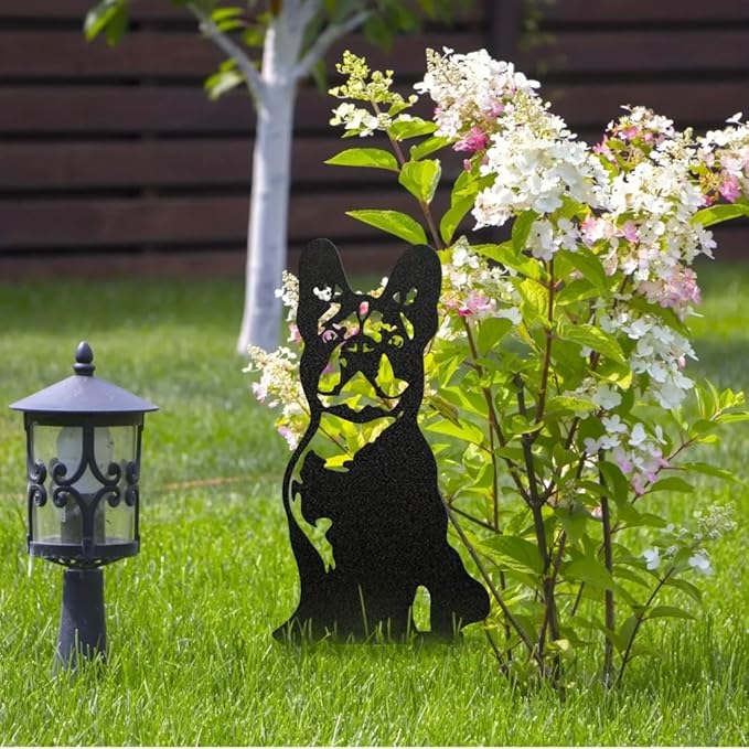 Dog Metal Art Garden Statues French Bulldog/Doberman Pinscher Backyard Lawn Stakes, Festival Decorations & Yard Decor Iron Art (Dog-03)
