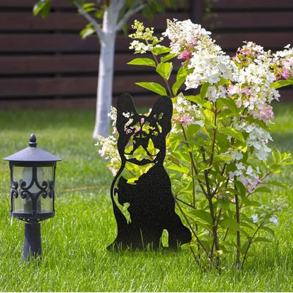 Dog Metal Art Garden Statues French Bulldog/Doberman Pinscher Backyard Lawn Stakes, Festival Decorations & Yard Decor Iron Art (Dog-03)