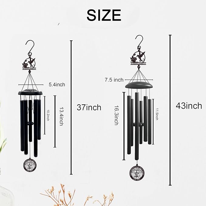 Personalized for Mom Grandma, Custom 37" Hummingbird Tree of Life Wind Chime Outdoor, Nana Birthday Gift, Great Grandmother Gift with Grandkids Names, Garden Decor