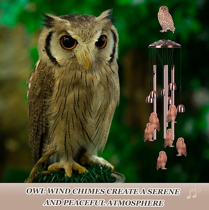 Briwooody Owl Wind Chimes for Outside Owl Gifts for Women Mom Metal Wind Chimes Memorial Birthday Decor for Outdoors Patio Garden Porch Home Yard Decoration