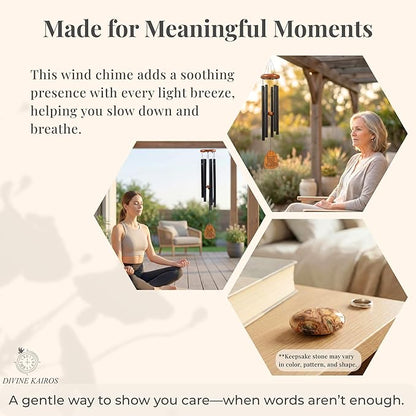 Memorial Wind Chimes for Outside - 28 in. Sympathy Wind Chime Gift with Keepsake Stone & Message Card, Calming Tone, Wood Mute Damper, Garden Porch Patio Decor