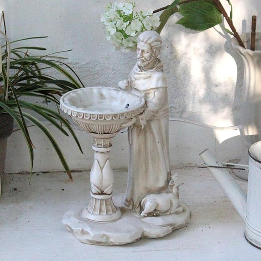 St Francis Garden Statue Outdoor Solar Garden Decor Resin 10.5 Inch Tall Colorful Lights St Francis Statue with Bird Bath Feeder for Yard Patio Lawn Decoration Religious Gardening Gifts