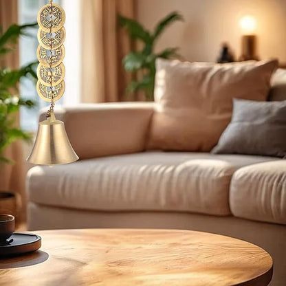2 PCS Hanging Bells for Door, Feng Shui Coins, Chinese Feng Shui Bell Wind Chime, Brass Hanging Decor with Coins for Wealth Protection Good Luck, Indoor Outdoor Car Decor