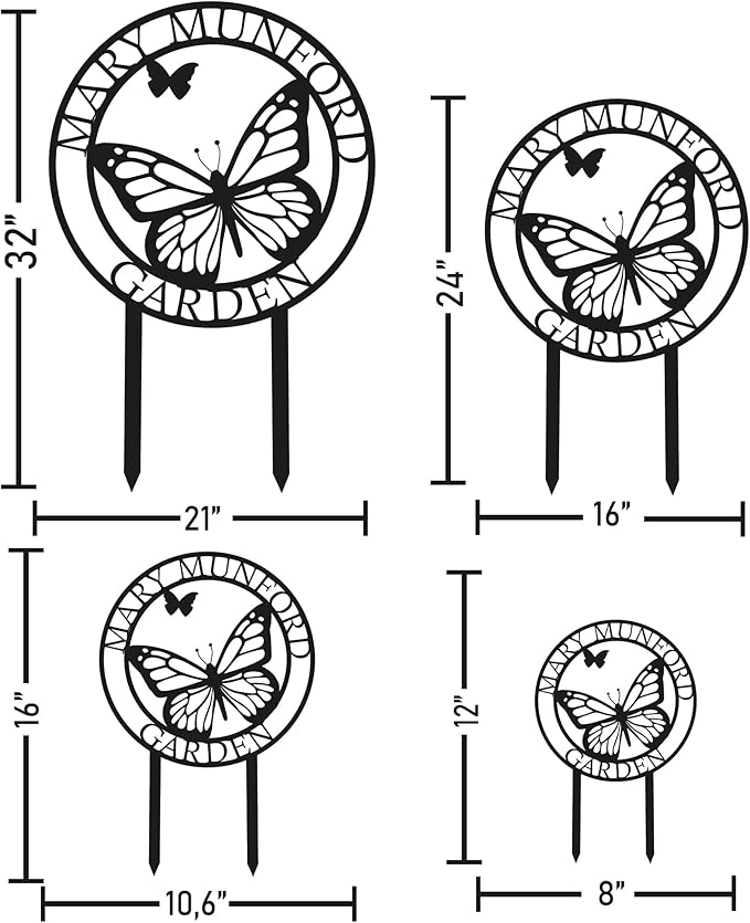 Custom Name Butterfly Metal Garden Sign with Stakes, Personalized Flowers Butterfly Home Garden Decor for Outside, Metal Yard Art, Personalized Garden Stakes for Outdoor Sign, New Home Gift