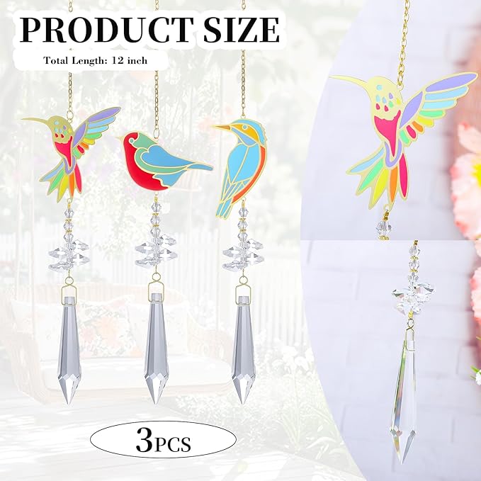Hummingbird Crystal Sun Catcher, Glass Window Hanging Ornament,Crystal Prism Suncatcher Outdoor Indoor Home Garden Party Decoration