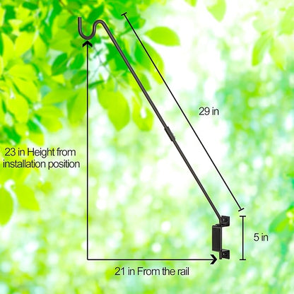 AILIN YELOKIE 32" 360° Swivel Deck Hook - Heavy Duty Solid Steel Plant Hanger, 12-Directional Adjustable Wall Bracket for Bird Feeders/Pole, Outdoor Plants & Wind Chimes, Black (4-Pack)