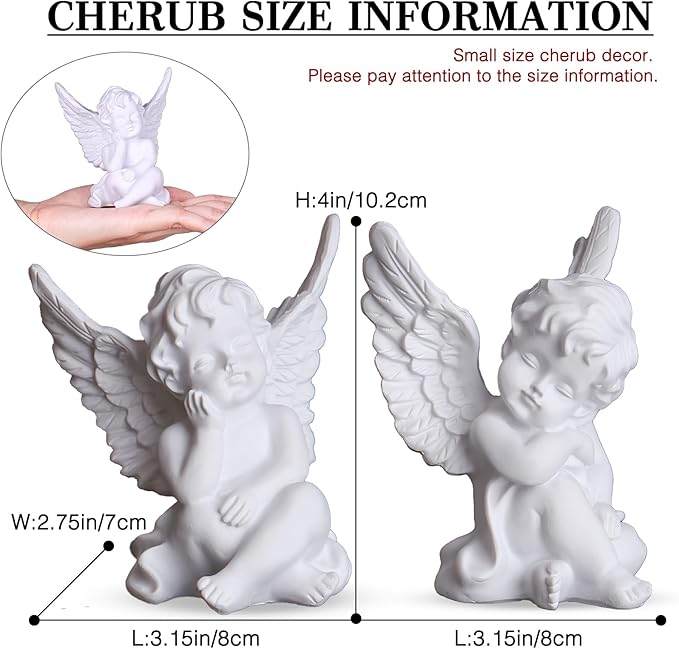 orenm 2 Pack Resin Cherubs White Angel Statue Figurine, Garden Sleeping Cherub Statue Sculpture Indoor Outdoor Home Decoration, Cute Adorable Angle Sculpture Memorial Statue(4" Height) (White)