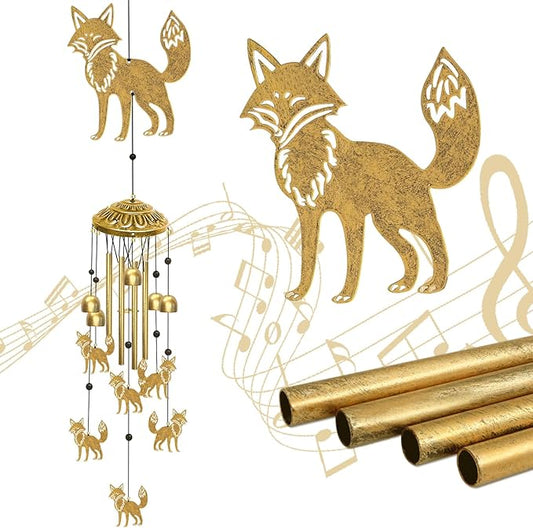 Fox Wind Chimes for Outside, Large Outdoor Metal Foxes Soothing Tones Memorial Windchime with S Hook Indoors Home Patio Garden Yard Decor, Unique Birthday Festival Housewarming Gifts for Women Men