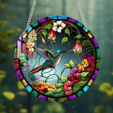 Stained Glass Window Hanging,Paint Bird Flower Suncatcher Diamond Glass Panel Bird Sun Catchers Decor for Birthday for Women, Men, Wife, Aunt, and Friends 5.9x5.9 in