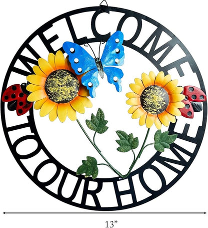Rustic Metal Hand-Painted Owls Wreath Wall Art Decor Front Door Wreaths Garden Shop Welcome Sign Door Hanger Indoor Outdoor Decoration