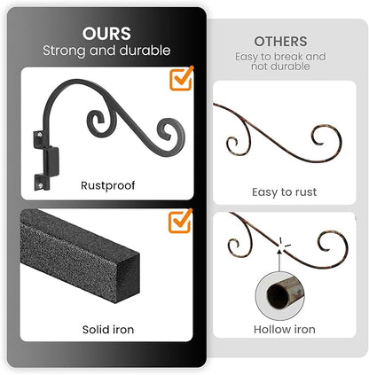 Swivel Plant Hangers Outdoor: 2 Pack 16 Inch Metal Hanging Plant Bracket Sturdy Wrought Iron Plant Hooks Indoor Wall Mount for Hanging Bird Feeders, Lanterns, Flower Baskets, Wind Chimes, Black