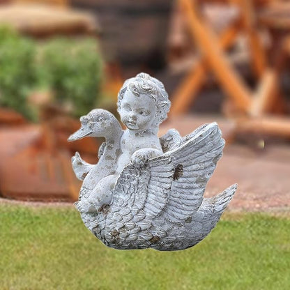 Angel Riding A Swan Garden Statue Decorative Figurine Resin Outdoor Statue Yard Art Decor for Porch Backyard Pond Decoration