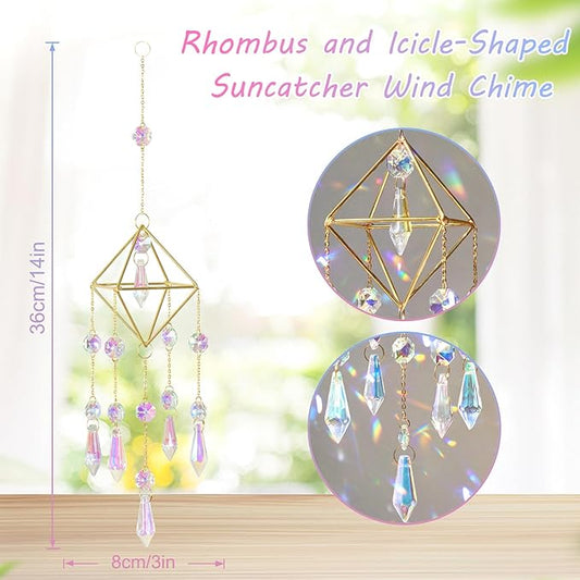 DEMIUKO Crystal Suncatcher, Suncatchers for Windows Hanging Prism Rainbow Maker Suncatchers with Crystals Indoor Outdoor Home Garden Decor for Birthday Thanks Giving Christmas(Rhombus)