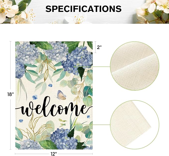 AVOIN colorlife Spring Hydrangea Flowers Garden Flag 12 x 18 Inch Double Sided, Seasonal Welcome Yard Outdoor Flag