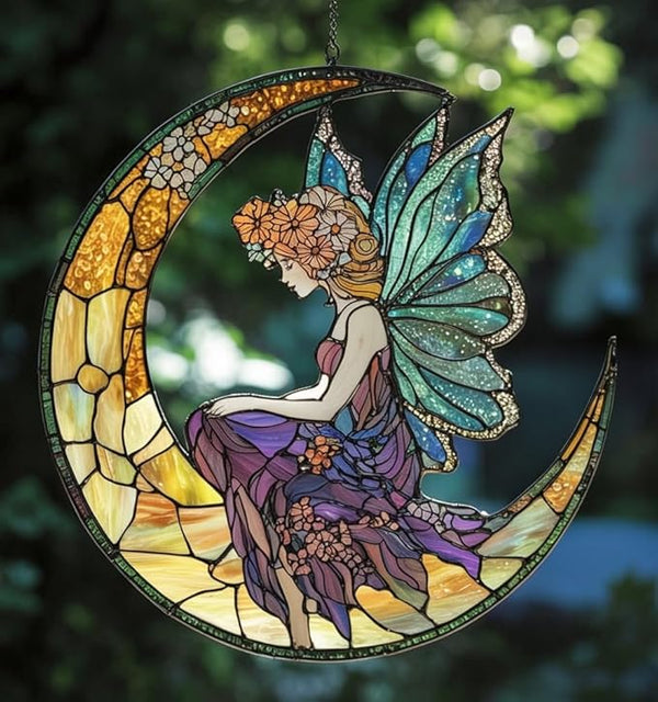 Acrylic Suncatcher Indoor Colorful Window Hanging Ornament Outdoor Sun Catcher Panel for Home Decor Car Garden Crystal Gift Boho Fairy and Cresent Moon Suncatcher