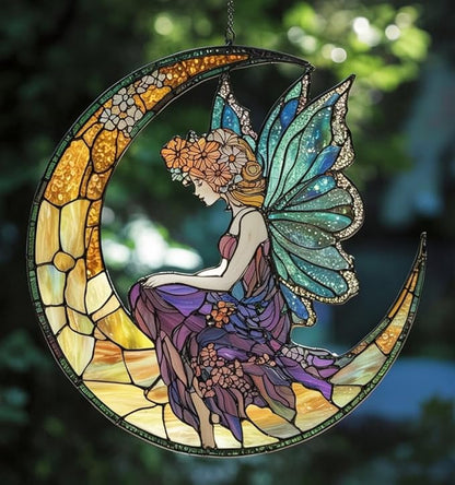Acrylic Suncatcher Indoor Colorful Window Hanging Ornament Outdoor Sun Catcher Panel for Home Decor Car Garden Crystal Gift Boho Fairy and Cresent Moon Suncatcher