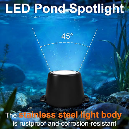 Fountain Lights LED Underwater, 5W 5000K 12V-24V AC/DC Submersible LED Lights for Pond Fountain Waterfall Pool Aquascape, 45 Degree Angle Water Spot Lights, IP68, Stainless Steel, Black, 6PK