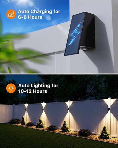8 Pack Solar Powered Fence Lights Outdoor Waterproof Wall Mount Up and Down LED Decorative Lamps for Outside Patio, House, Backyard, Porch, Deck, Garden with Bright Lens Easy to Install (Warm White)