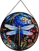 Stained Glass Window Hanging,20cm/7.87inch Dragonfly Hand-Painted Sun Catcher Garden Hangings Christmas Mother's Day, Valentine's Day Ornaments Festival Gift (A Style)