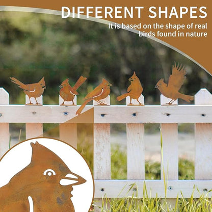 Geila 5PCS Rusty Birds Decoration, Fence Decorations Outdoor, Metal Birds Yard Decor Perfect Yard Art and Large Outdoor Ornaments