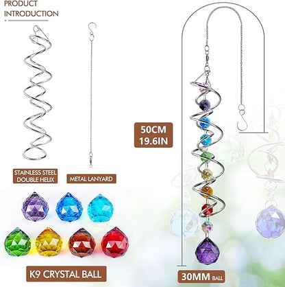 7 Chakra Crystal Sun Catcher Hanging Crystal Prisms Ornaments with 20mm Rainbow Beads for Window Garden Indoor Home Decor