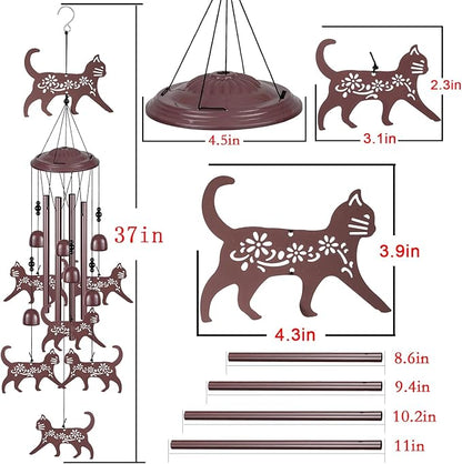 Coffee Color Cat Wind Chimes - Gifts for Mom, Home, Garden, Balconies, Rooms, Patio, Indoor, Outdoor Decoration - Memorial Chimes, Wind Catcher, Outside Bells Decor
