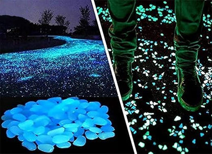 Opps 100 Pcs Glow in The Dark Garden Pebbles for Walkways and Decor in Blue