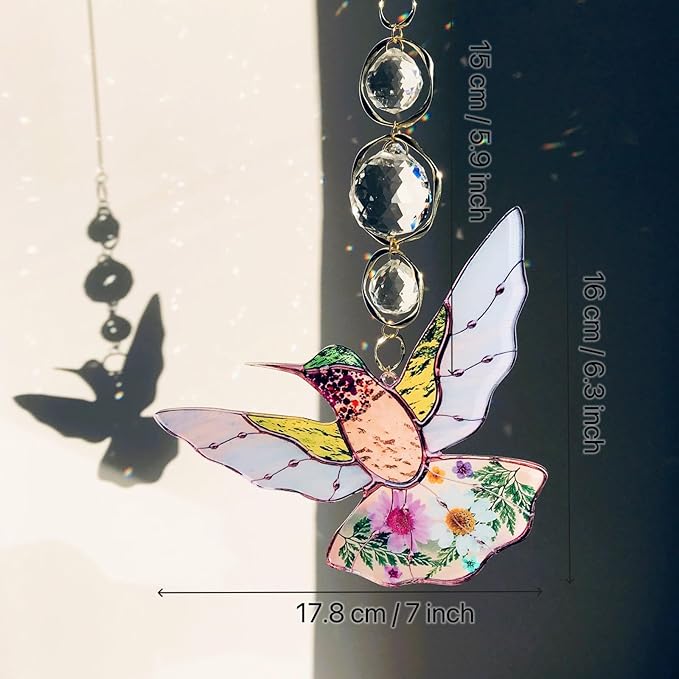 Green Acrylic Hummingbird Flowers Garden Suncatcher Christmas Tree Decorations Window Hanging Ornaments Crystal Prism Rainbow Maker Sun Catcher Gifts for Mom Grandma Sister Bird Lovers