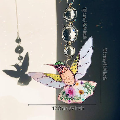 Green Acrylic Hummingbird Flowers Garden Suncatcher Christmas Tree Decorations Window Hanging Ornaments Crystal Prism Rainbow Maker Sun Catcher Gifts for Mom Grandma Sister Bird Lovers