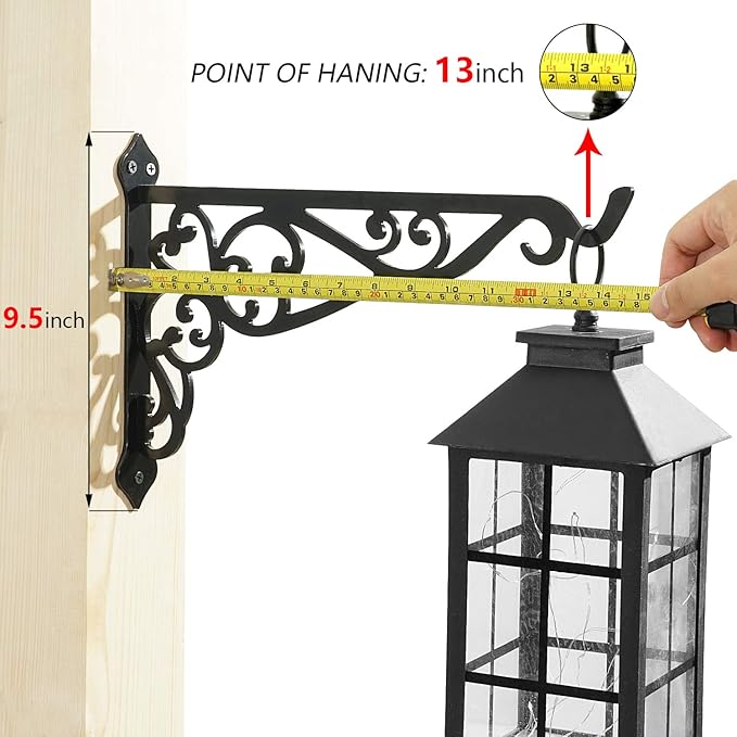 14in Hanging Plant Bracket Outdoor Decorative Iron Plant Lantern Birdfeeder Wall Hanger Hook for Hanging Metal Sign Fruit Basket Windchime, Black