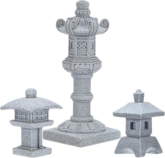 M METERXITY 1 Set Mini Lantern Pagoda Statues, Sandstone Home Landscape Accessories Japanese Decor Mini Chinese Pagoda for Aquarium/Fish Tank/Garden Decor [3 Pack]