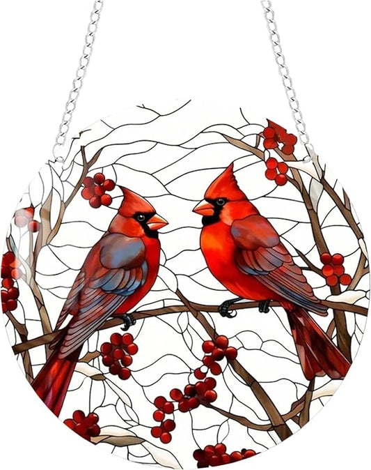 1 pcs 5.9'' Acrylic Window Hanging Cardinal Suncatcher Decor,Red Bird Suncatcher Panel Outdoor Wall Art Stained Panel Hangings Gift for Home Garden Ornament for Birds Lover (Style A)